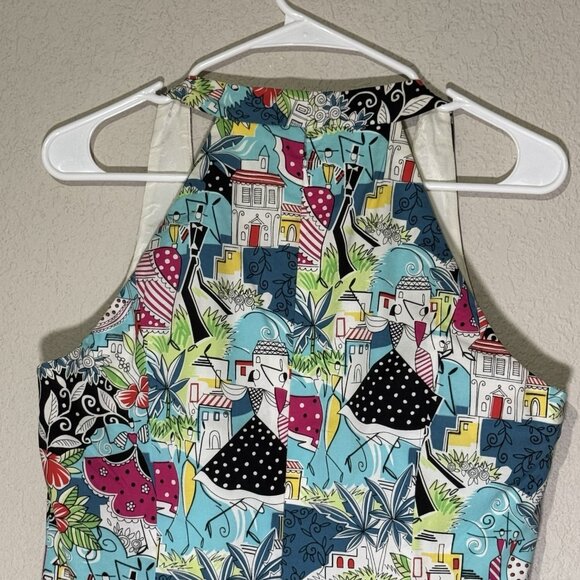 Kelly and Diane Vibrant Print Halter Beaded Trim  Dress Size 10 Cruise Vacation - Picture 15 of 16